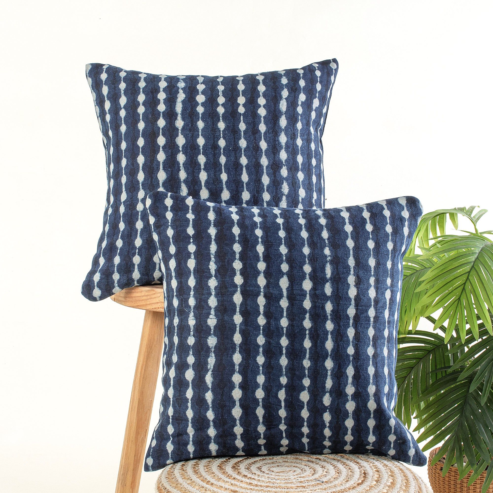 Hand Block Indigo Jaipuri Cotton Canvas Cushion Cover